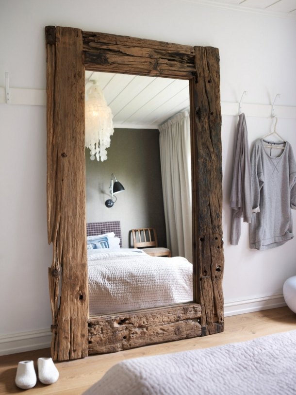 Cadre rustique en bois brut miroir énorme chambre coucher
