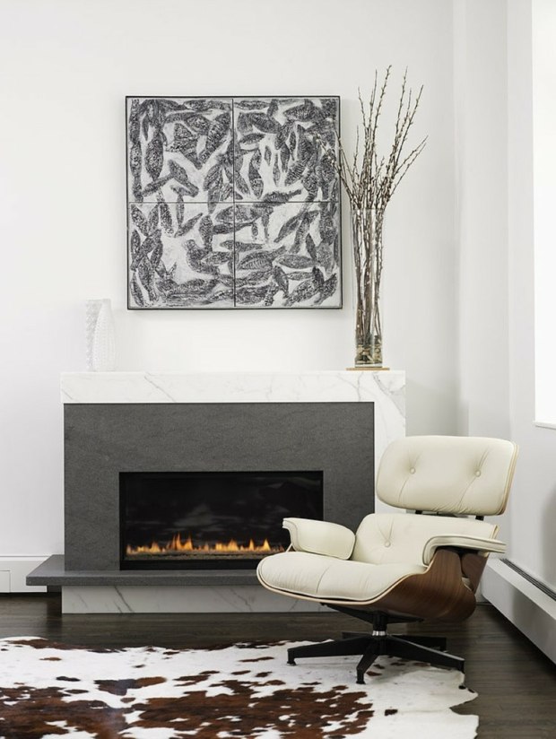 cheminée moderne minimaliste en blanc et gris  intérieur