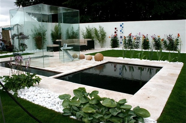 jardin paysager sublime cube verre au coeur