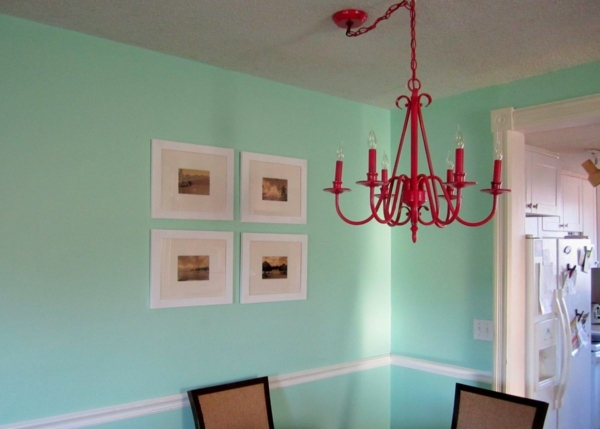 chandelier rose mur turquoise