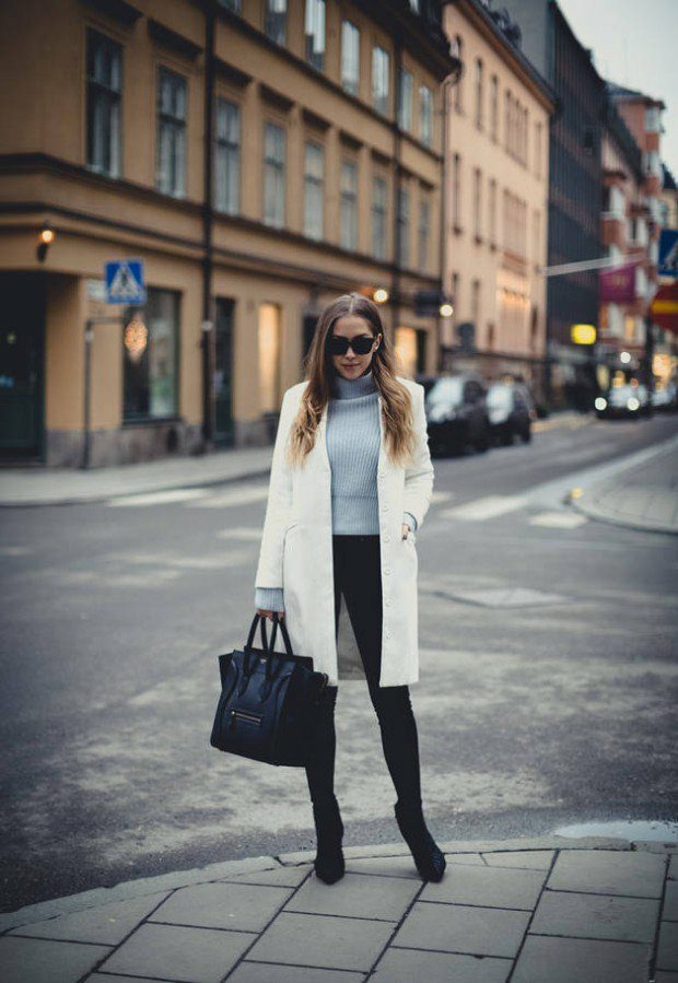 manteau blanc pantalon noir look