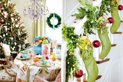 Table maison décorées couleurs pour Noël  vert bleu clair