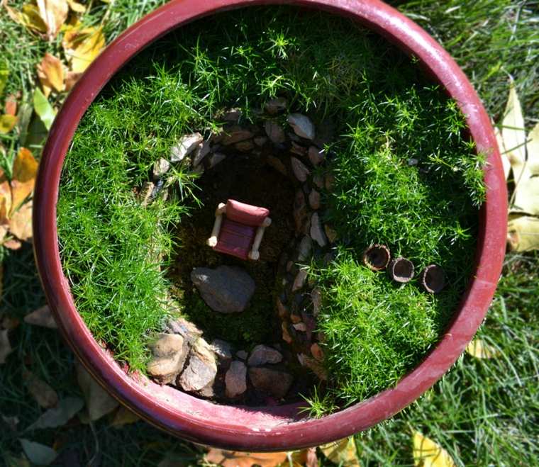 jardin miniature pot de fleurs idée décorer pierres