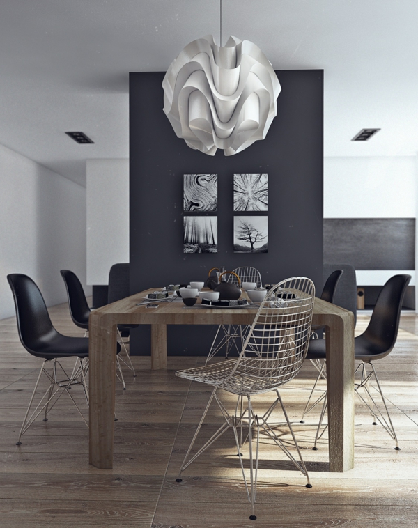 Salle à manger minimaliste ton foncé table solide classique 