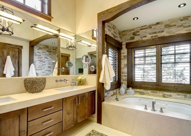 salle de bain moderne et rustique elements bois