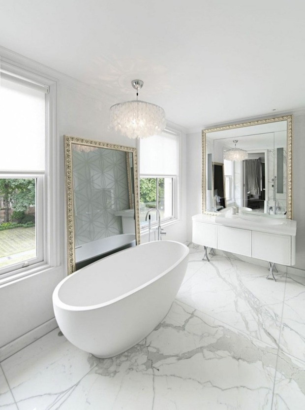 salle de bain moderne sol en marbre tout en blancheur