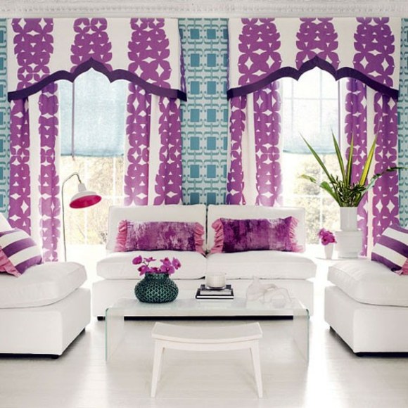 salon moderne blanc violet