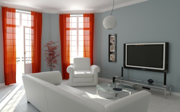salon moderne rideaux orange