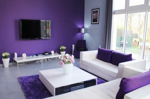 salon ultra moderne violet blanc