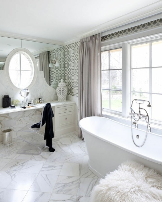sublime salle de bain nuances de blanc papier peint