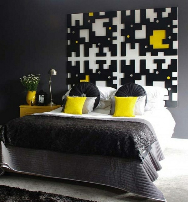 tete de lit ultra-tendance deco noir et jaune