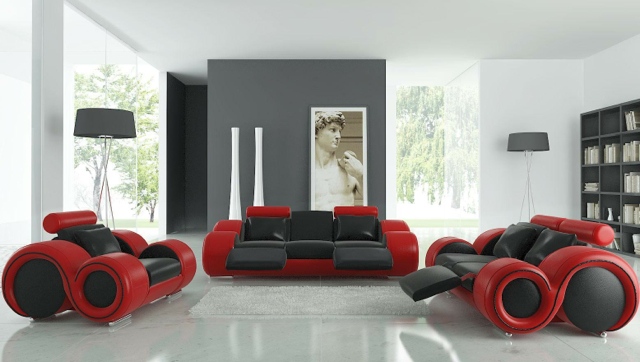 Salon élégant en rouge et noir