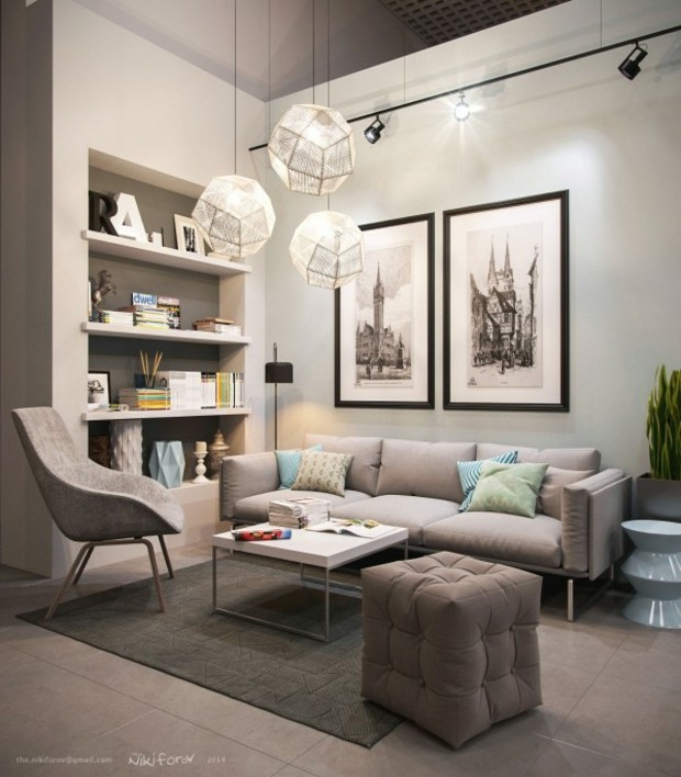 canapé moderne design gris assorti mobilier elegant