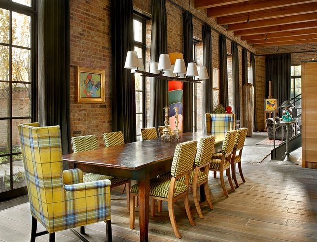 chaises jaune salle a manger style loft industriel