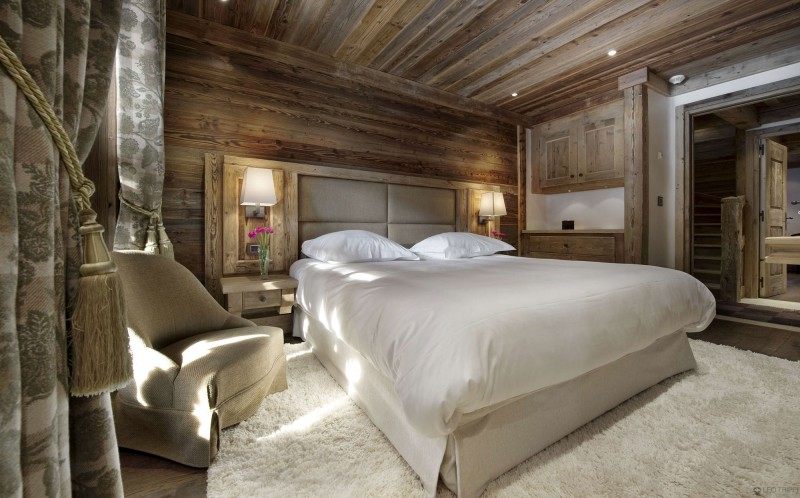 chambre à coucher lit bois design chalet moderne les gentianes ancien style courchevil confort ski alpes vacances