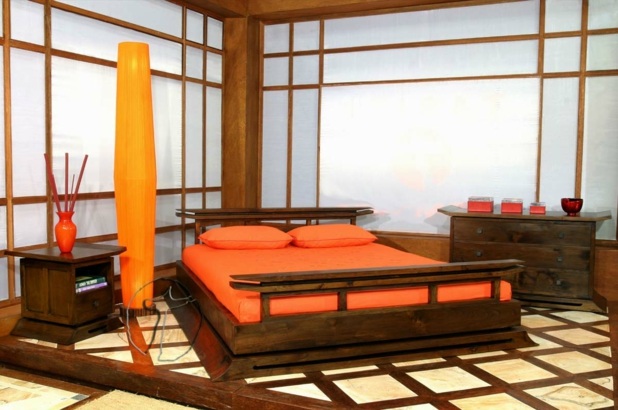 chambre a coucher zen deco orange bois