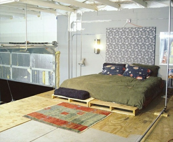 chambre coucher industrielle lit bois