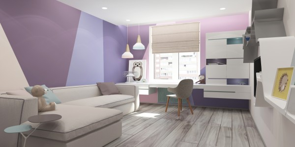 Le changement complet coloré violet la chambre d'enfant 