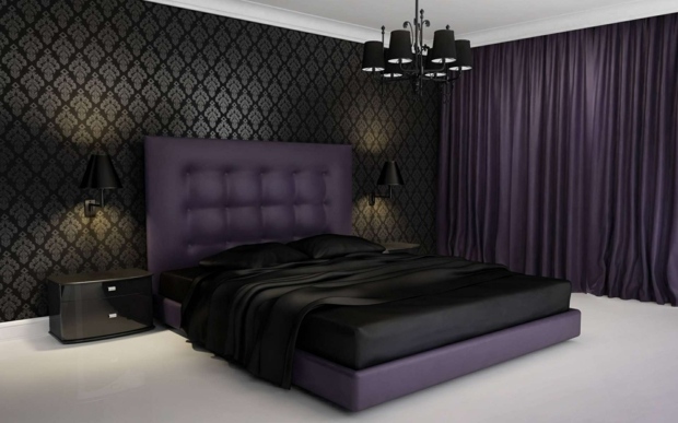 chambre à coucher look sophistiqué noir et violet