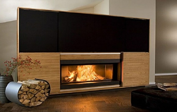 cheminee design bois moderne decoration