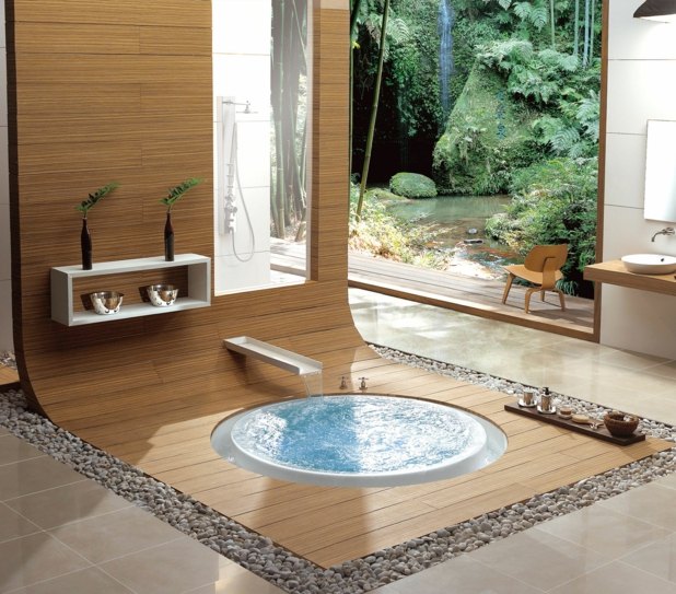 decoration zen moderne salle de bains jaccuzi