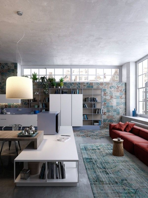 loft coloré avec déco très diversifiée meubles séparer espace 