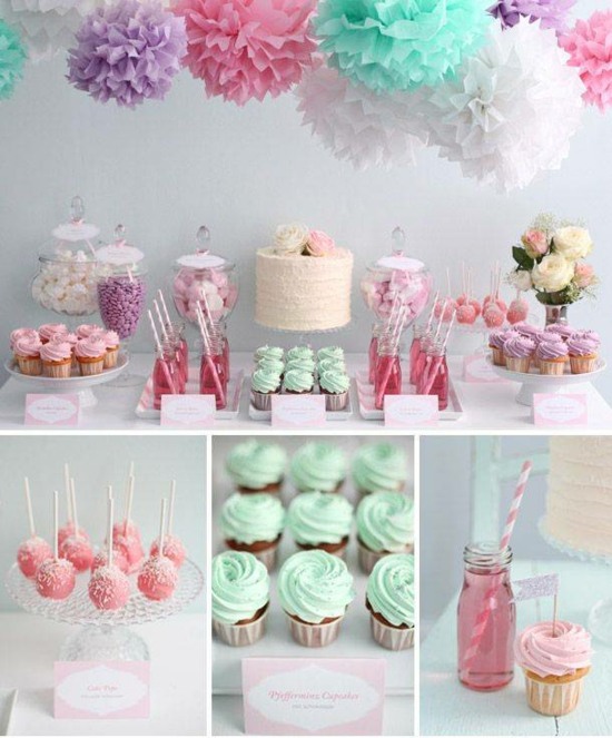 Décoration table anniversaire parfaite princesse muffins rose violet bleu pâle