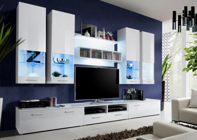 ensemble meuble tv blanc led integre