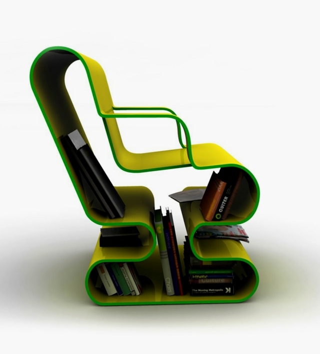 fauteuil vert design rangement livres