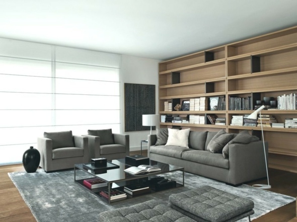 idee deco salon meubles gris etagere bois