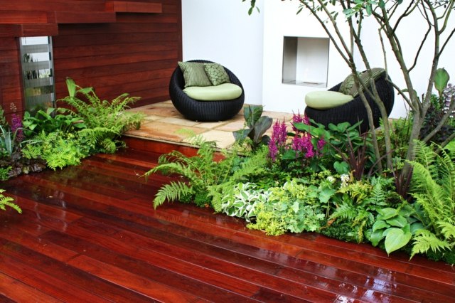 le feng shui rangement terrasse bois plantes