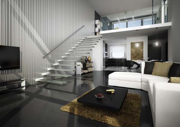 Modernité luxe dans un beau design de loft intérieur escalier