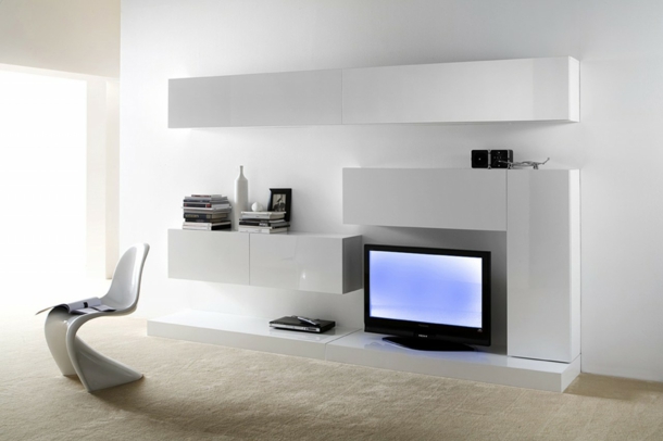 meuble blanc laque contemporain tele