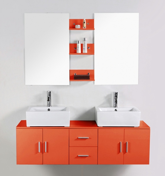 meuble de salle de bains orange