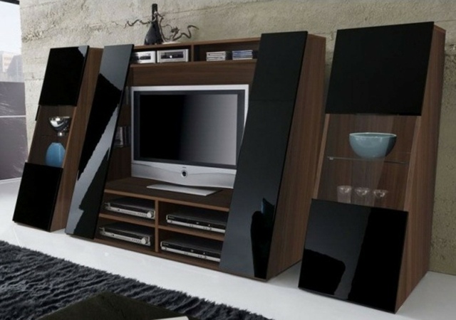 meuble tv design cerisier noir colonnes