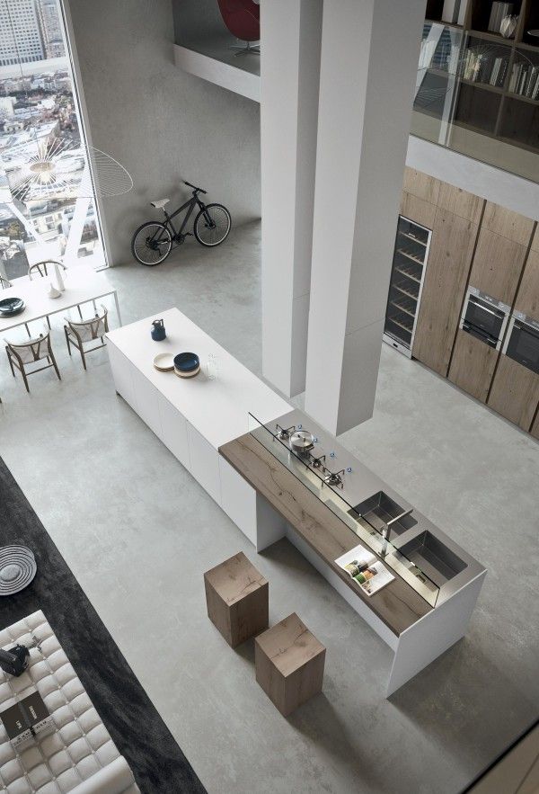 design de loft très vaste avec des touches nature bois meubles