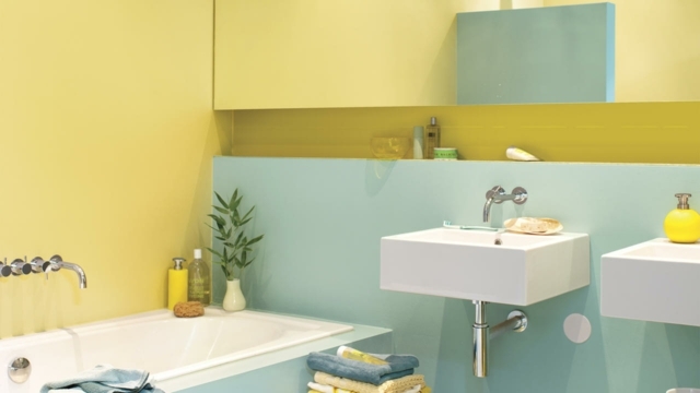 peinture murale couleur sorbet citron salle bains