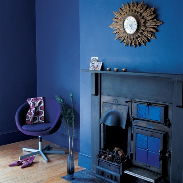 peinture salon bleu cheminee
