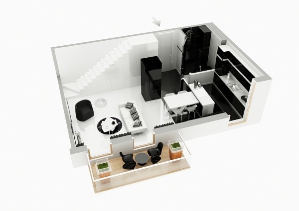 design moderne plan du loft en noir blanc