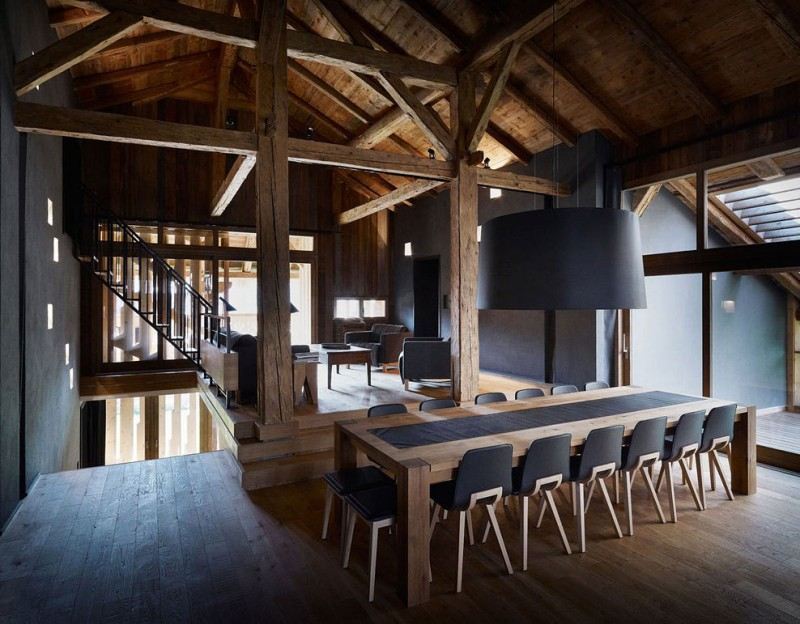 salle à manger modèle de maison moderne montagne bois  villa france jka fuga contemporain morzine france