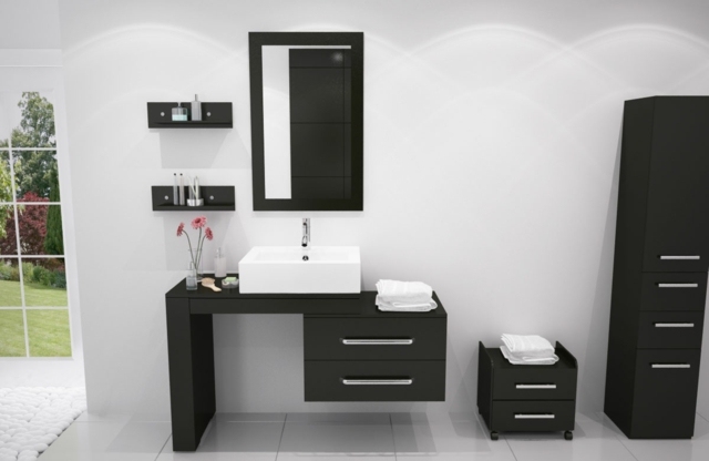 salle de bain bois laquee noir
