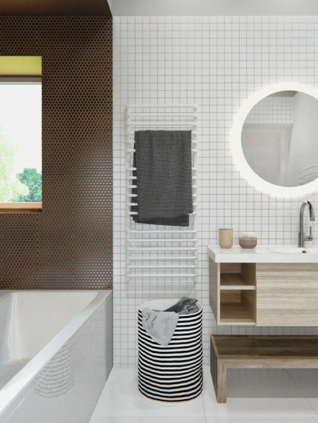 salle de bain riche en motifs subtils variés