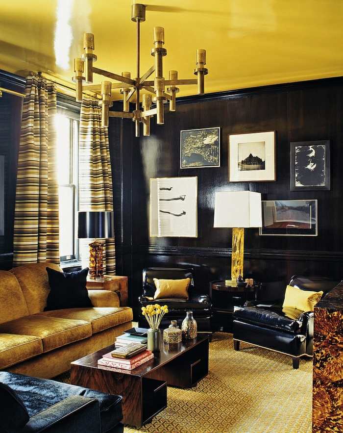 couleur peinture choisie classique noir or dans salle séjour 