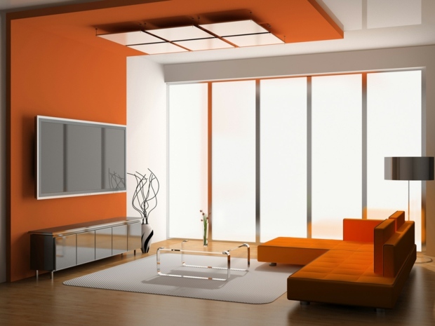 salon moderne couleur orange