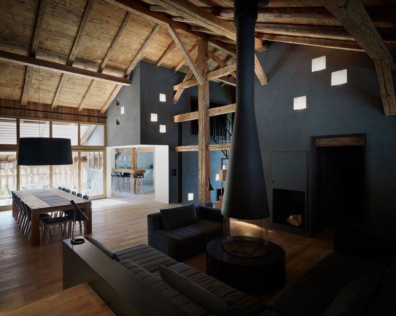 salon salle à manger modèle de maison moderne montagne bois  villa france jka fuga contemporain morzine france