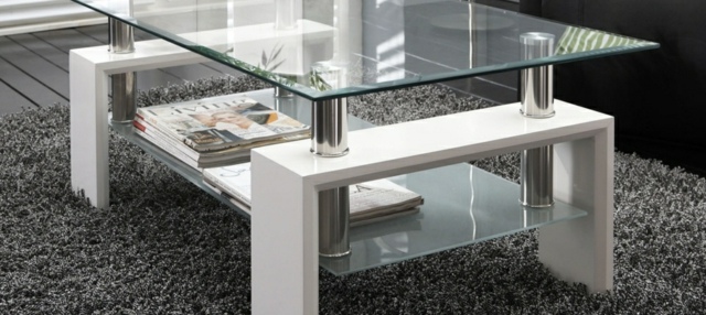 table basse verre bois couleur blanche