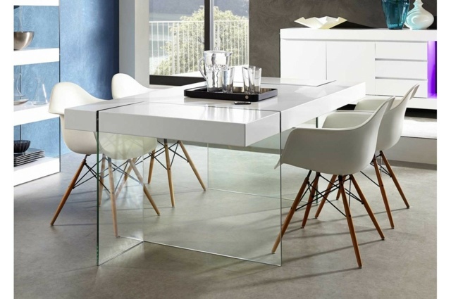 table salle a manger design verre et laque mat blanche