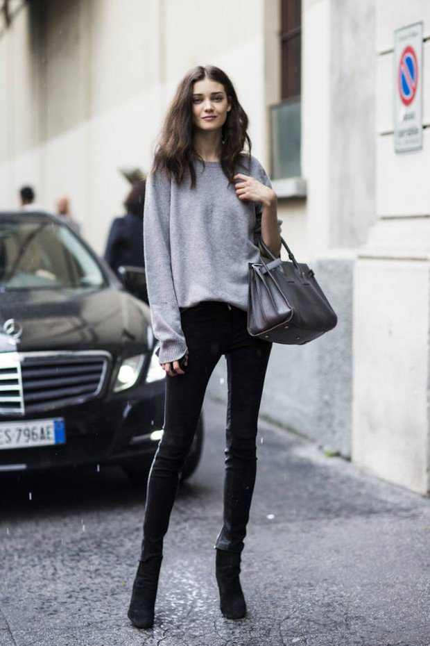 tendance fashion skinny jean pull gris