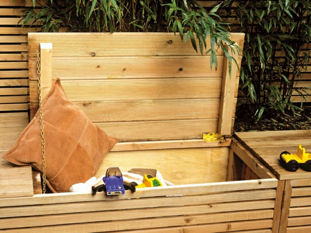 mobilier jardin banc de jardin pratique bois espace de stockage placard