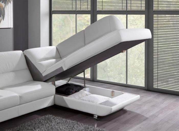 salon moderne fonctionnel mobilier pratique canapé blanc coffre de rangement confort